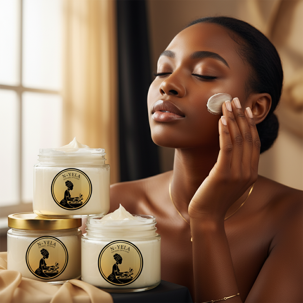N-YELA product with woman applying cream