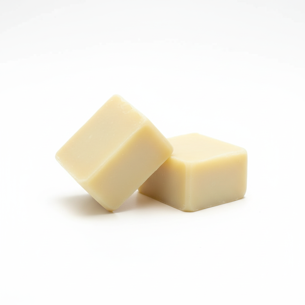 Pale yellow soap bars on white background