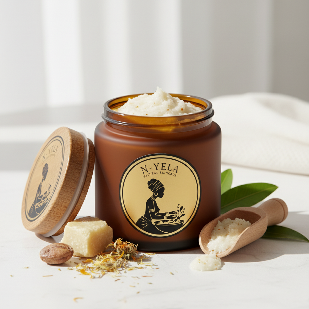 Shea Body Scrub with N-yela Logo